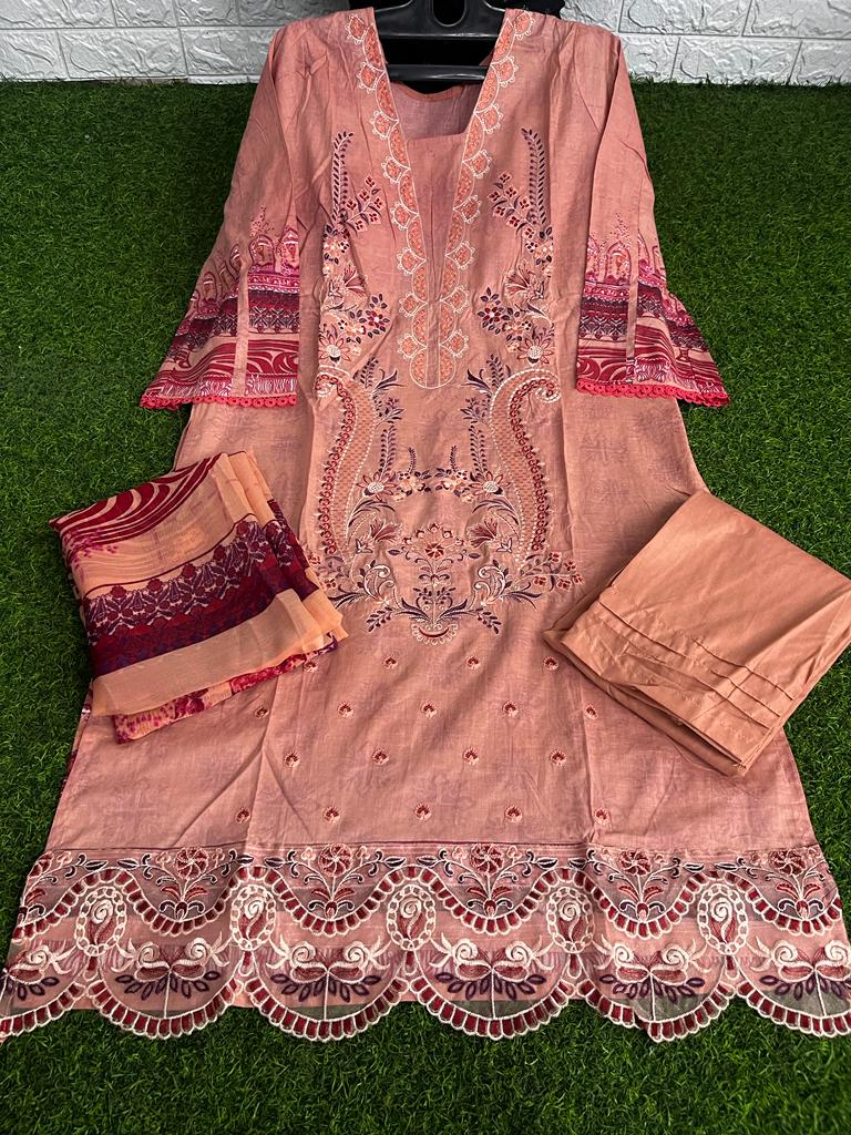 Chevron Embroidery Cotton Pakistani Salwar Suit Catalog
